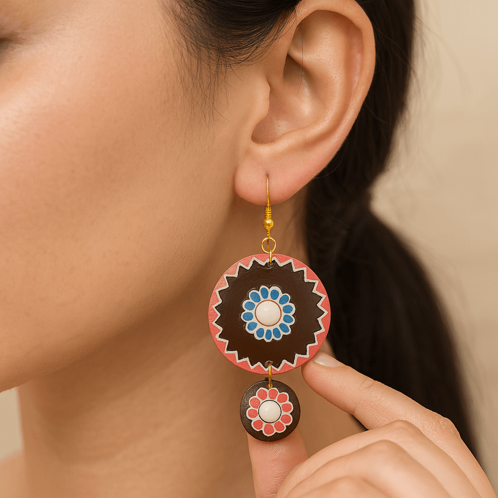 Carved Circle Earrings — Sand