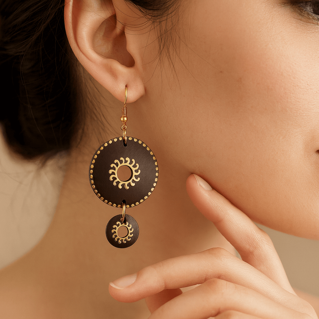 Carved Circle Earrings — Mocha