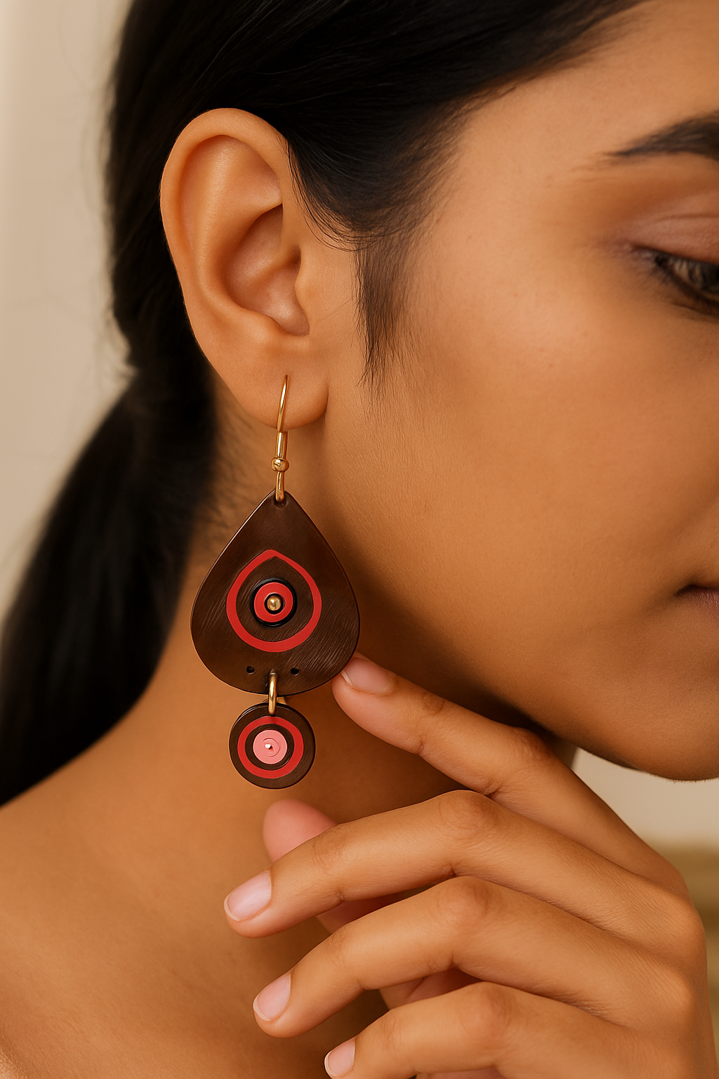 Wooden Carved Circle Earrings
